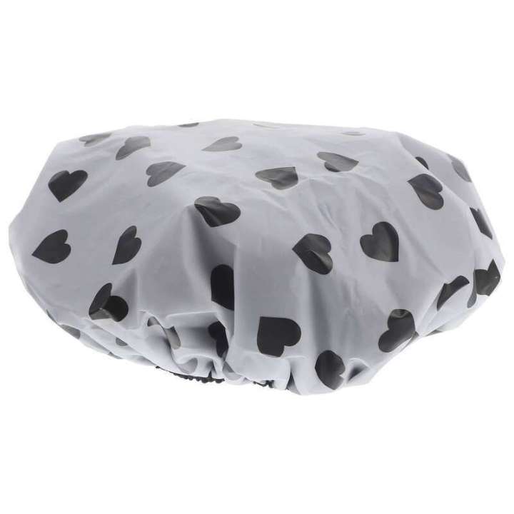 Shower cap, heart print outer layer