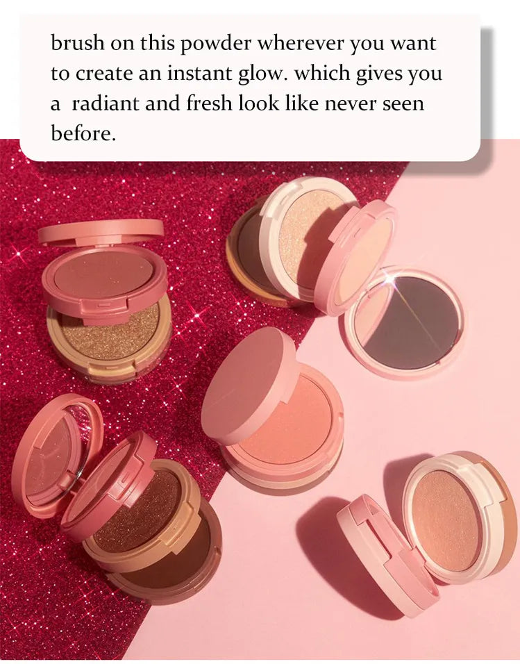 Face palette layers — blush, highlighter, bronzer
