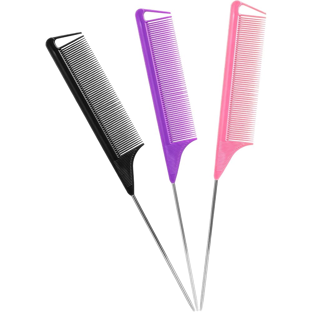 Steel Pin Rat Tail Comb Set — 3 Pack