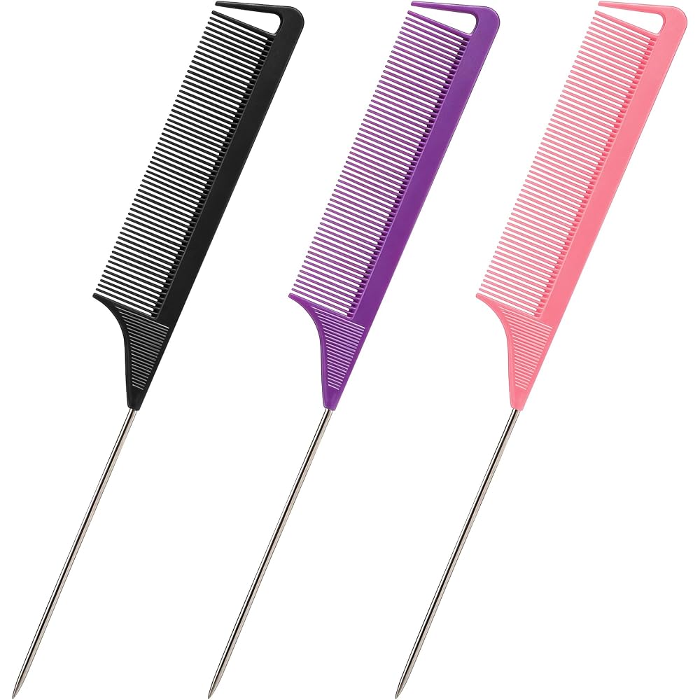 Steel Pin Rat Tail Comb Set — 3 Pack