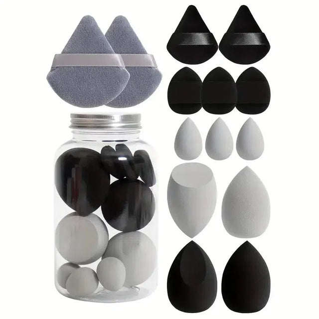 Makeup Sponge Set — 14 Pieces with Storage Jar