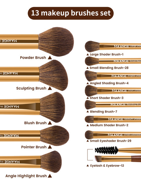 Makeup Brush Set — 13 Pieces with Sponge & Storage Pouch