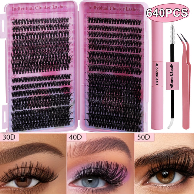 DIY Cluster Lash Kit — 640-720 Clusters with Bond & Seal and Tweezers