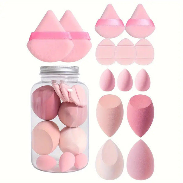 Makeup Sponge Set — 14 Pieces with Storage Jar
