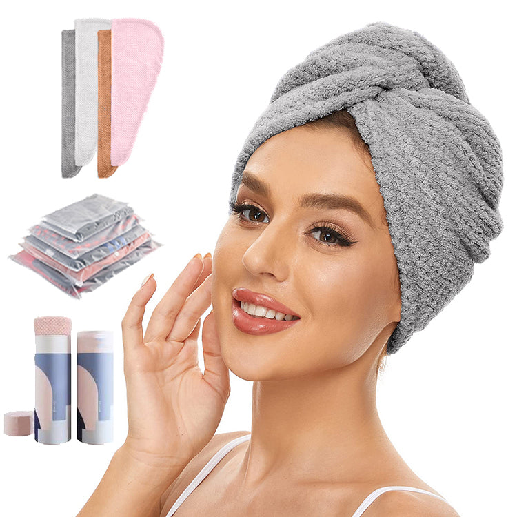 Microfiber Hair Towel Wrap — 2 Pack, Button-Loop Turban