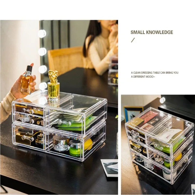 Acrylic makeup organizer with cosmetics